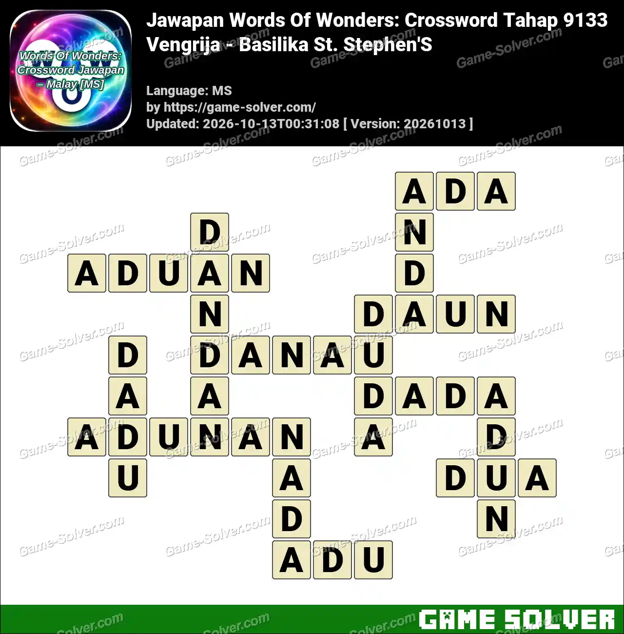 Jawapan Words Of Wonders: Crossword Tahap 9133 – Vengrija – Basilika St. Stephen’S